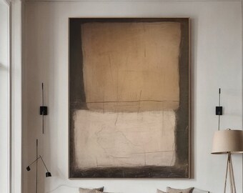 Large Beige Brown Abstract Painting: Modern Textured Wall Art