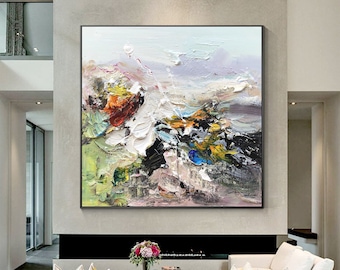 Textured Abstract Painting: Colorful Modern Wabi Sabi Wall Decor