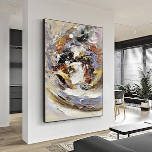 Large Texture Abstract Painting Colorful 3D Wall Art Beige Oil Painting White Texture Painting Modern Living Room Minimalist Art Plaster Art