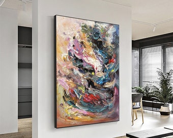 Dipinto ad olio con texture colorata di grandi dimensioni: arte astratta con spatola