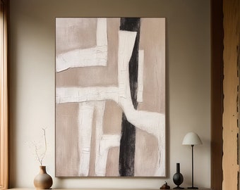 Large Beige Textured Painting Beige Geometry Abstract Painting Original Modern Beige Minimalist Canvas Wall Painting Living Room Wall Decor