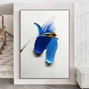 Blue Texture Minimalist Art, Navy Blue Wall Art, Gold Painting, Modern Blue Textured Painting, Blue Abstract Art, Room Wall Art Home Decor
