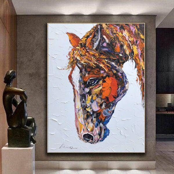 Horse Modern Abstract Oil Painting,Horse Painting Art, Horse Home Decor, Horse Canvas, Horse Canvas Art, Large Wall Art Living Room