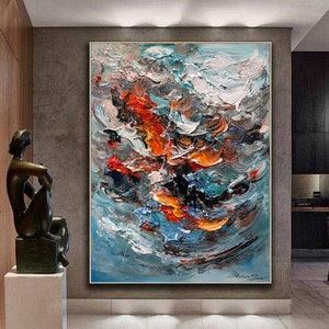 Large Abstract Seascape Painting: Coastal Canvas Art