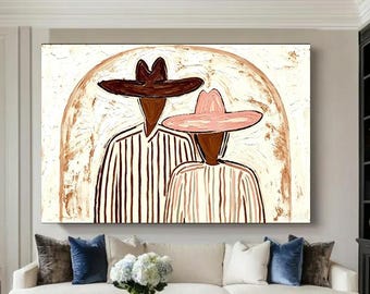 Muted Earth Tone Western Cowboy Abstract Faceless Man Oil Painting Textured Vertical Canvas Wall Art Modern Wabi-Sabi Minimalist Home Decor