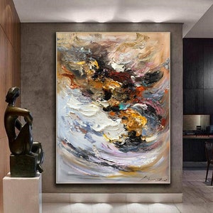 Large Colorful 3D Texture Painting, Original Beige Brown Abstract Painting For Living Room Contemporary Painting, Oversized Scandinavian Art