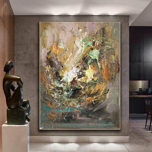 Textured Abstract Painting: Bronze, Gray, and Colorful Wall Art