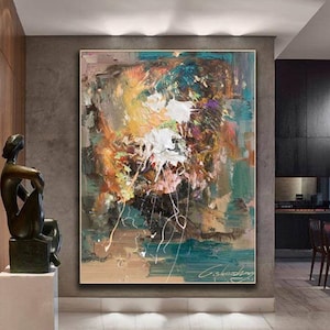 Textured Abstract Painting: Brown, Green, and Plaster Art