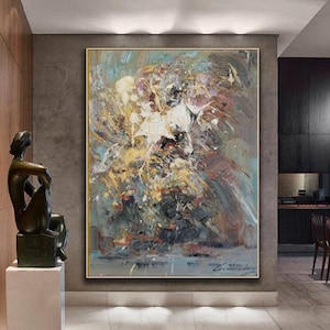 Large Beige Abstract Painting: Original Acrylic Canvas Art