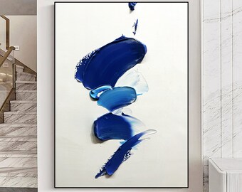 Blue Abstract Textured Painting: Modern Living Room Wall Art