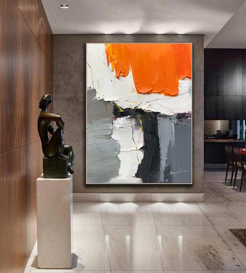 Oil Large Orange Abstract Painting,Red Original Abstract Painting