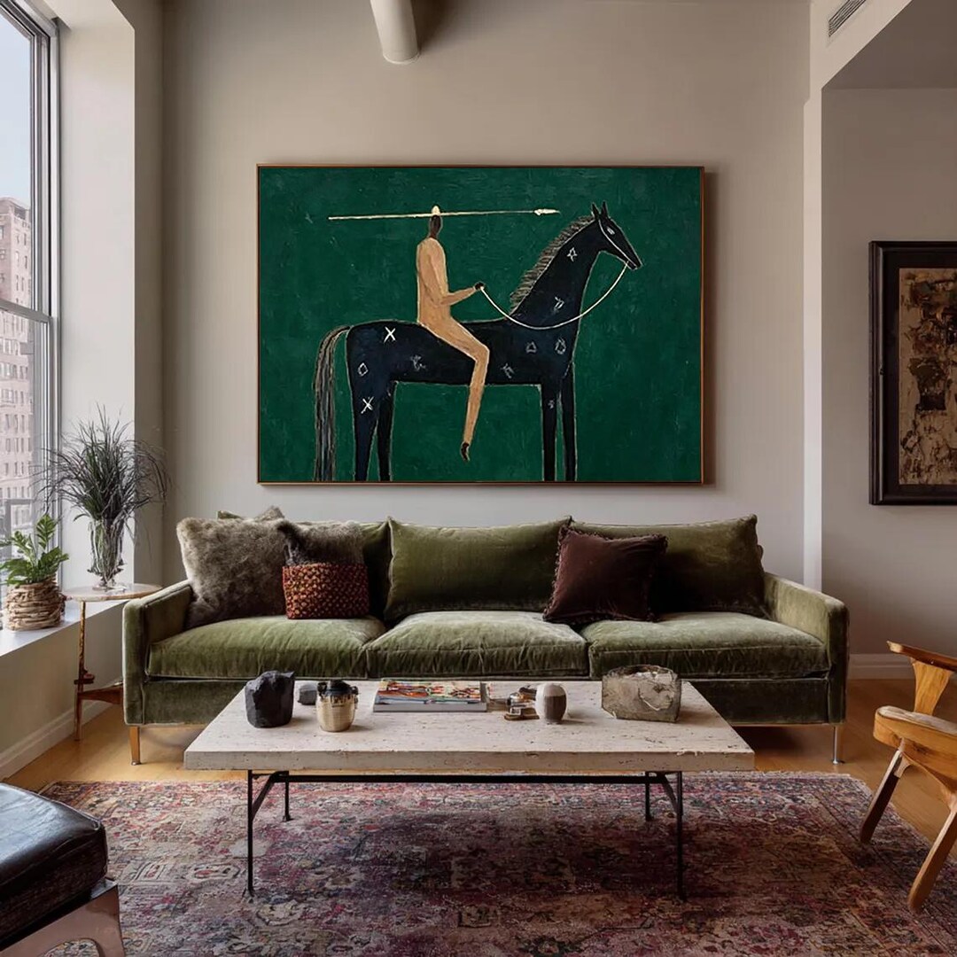 Japandi Western Conwboy Wall Art Original Western Cowboy and Horse Oil ...