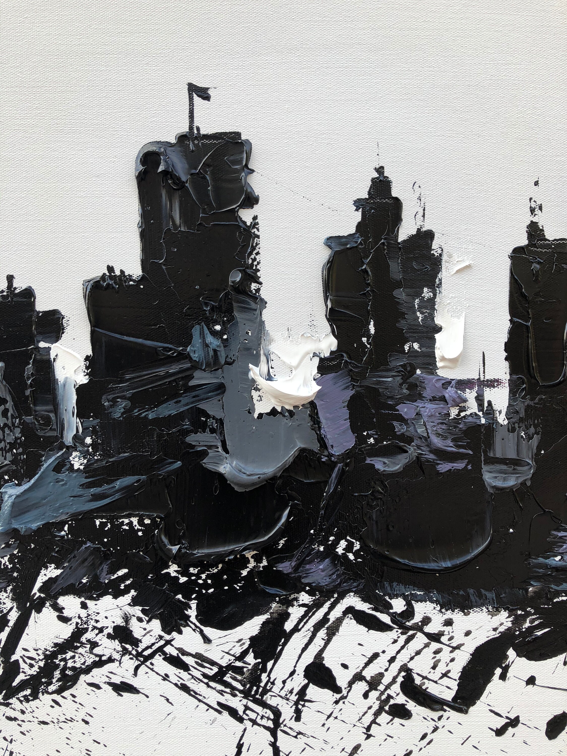 Large Black and White City Painting Cityscape Painting Etsy