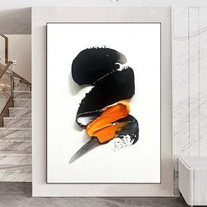 Orange Black Abstract Painting: Textured Modern Acrylic Art