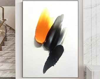 Minimalistische Orange Schwarz Strukturierte Kunst, Orange Abstrakte Kunst, Starke Textur Kunst, Schwarze Abstrakte Schwarze Textur Wandkunst, Wohnzimmer Wandkunst