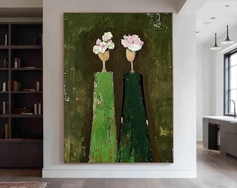 Arte su tela testurizzata di grandi dimensioni - Dipinto astratto femminile Wabi Sabi / Decorazione murale per soggiorno marrone neutro fatta a mano