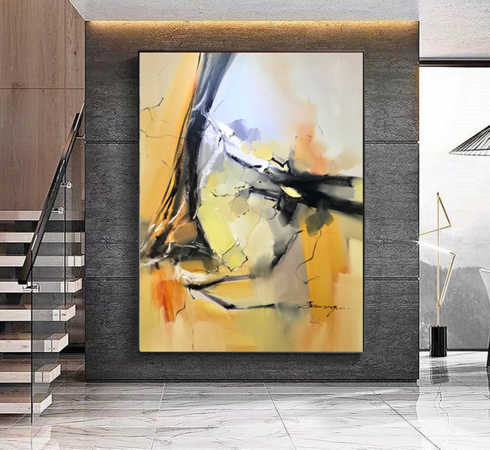 Original Golden Yellow Abstract Painting on Canvasminimalist Etsy