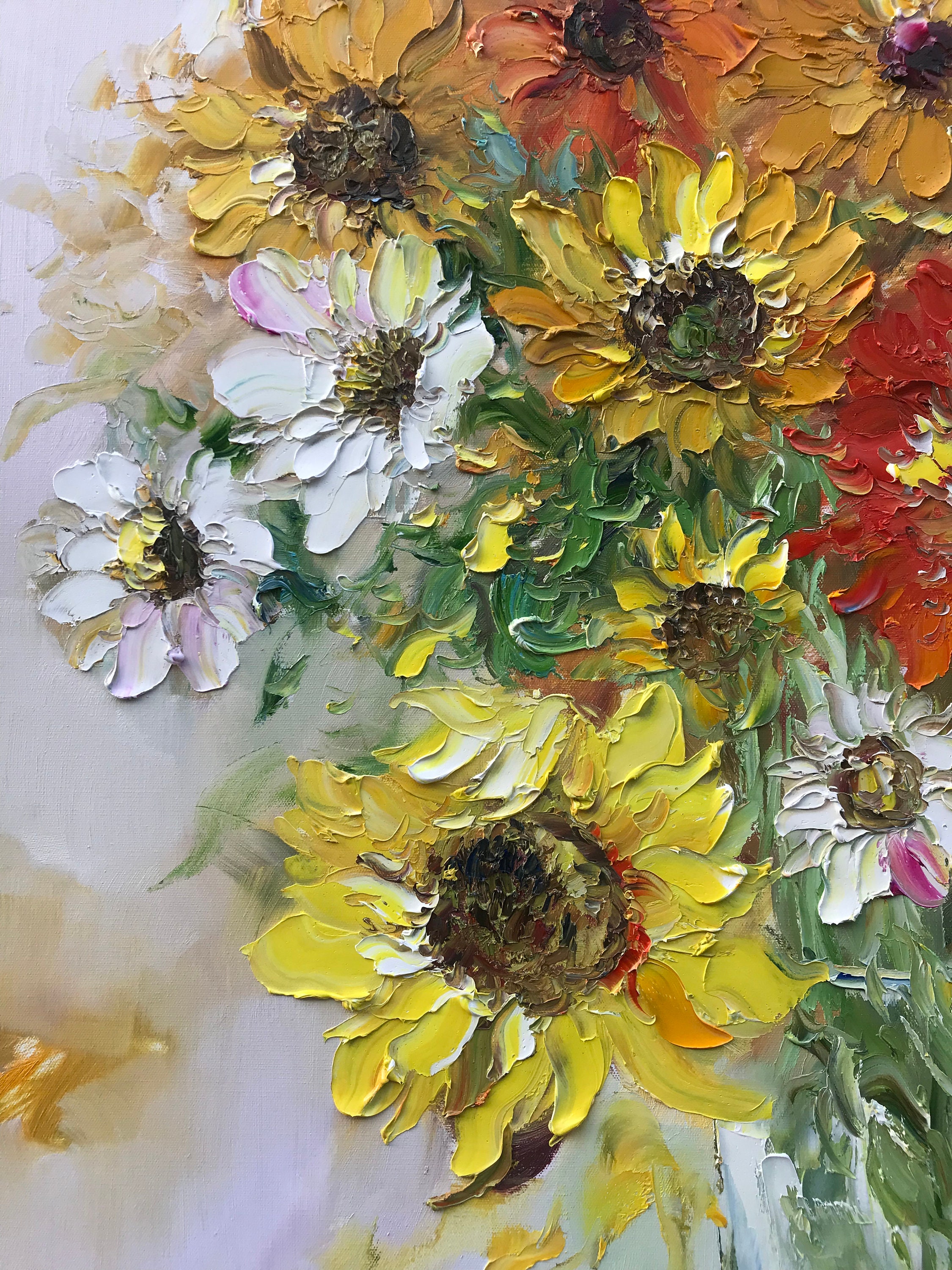 Sunflower Oil Painting On Canvas 3D Texture Original Knife | Etsy