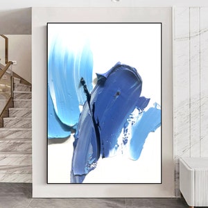 Blue Texture Oil Painting: Minimalist Abstract Wall Art