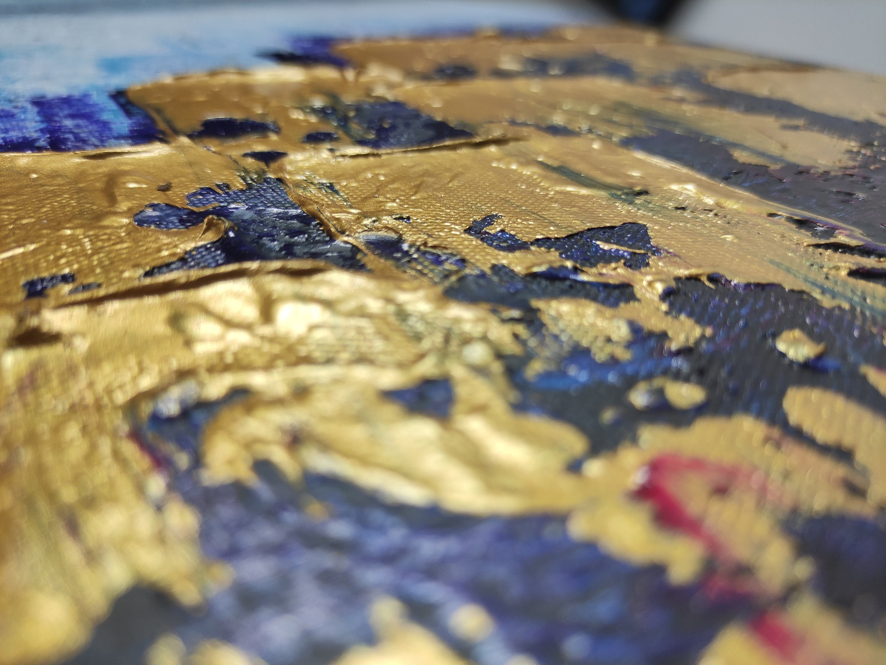 Large Blue Painting Gold Abstract Art Modern Original Oil Etsy