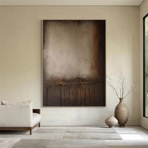 Large Beige and Brown Minimalist Painting Brown Wabi-sabi Wall Art Beige Abstract Geometric Painting Beige Brown Texture Wall Art Wall Decor
