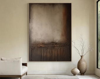 Pintura abstracta en beige y marrón: arte texturizado minimalista wabi-sabi