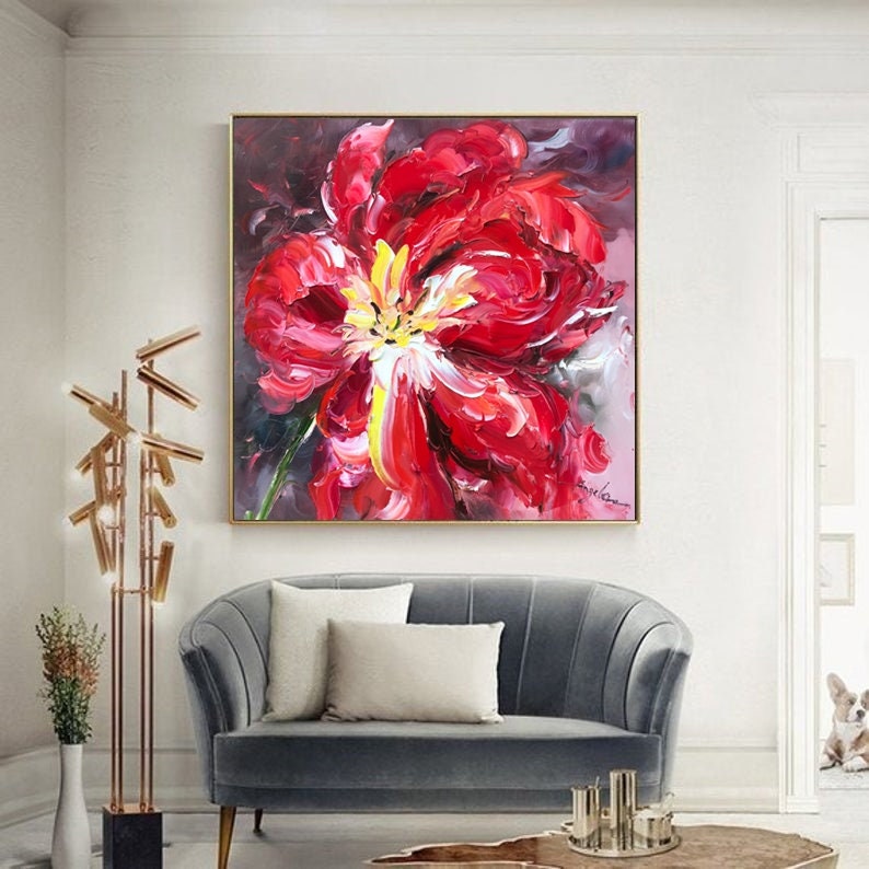 Flower Painting on Canvaslarge Original Abstract | Etsy