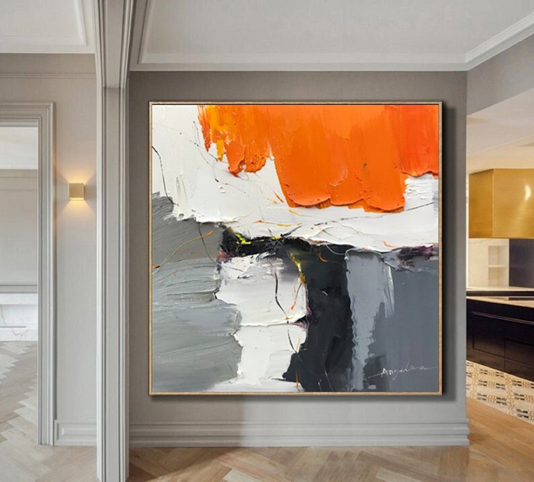 Large Orange Abstract Painting on Canvas: Textured Modern Wall Art - Etsy