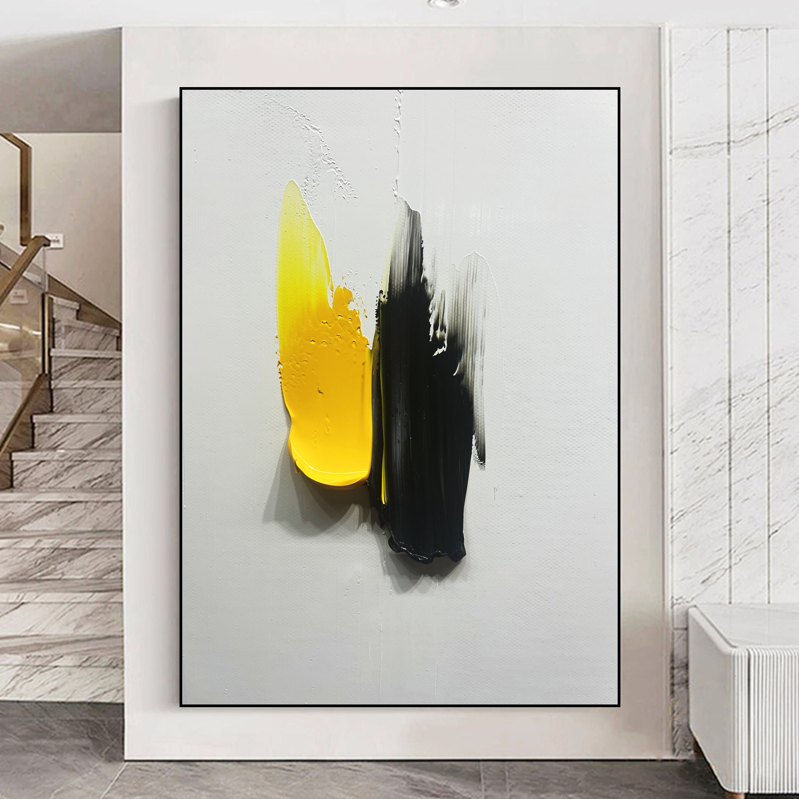 Yellow and Black Abstract Painting Modern Yellow and Black Etsy