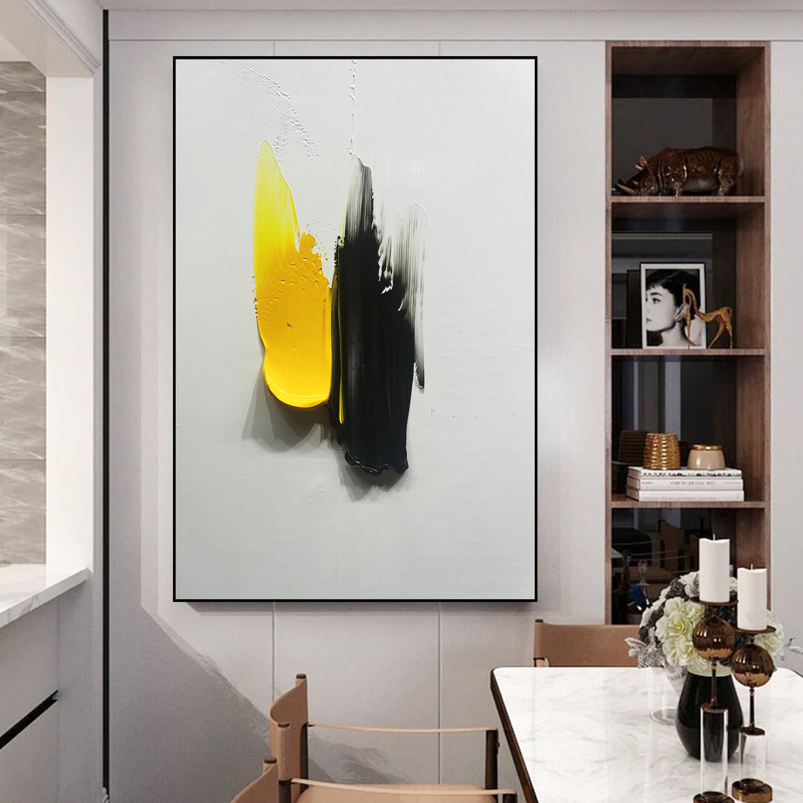 Yellow and Black Abstract Painting Modern Yellow and Black Etsy