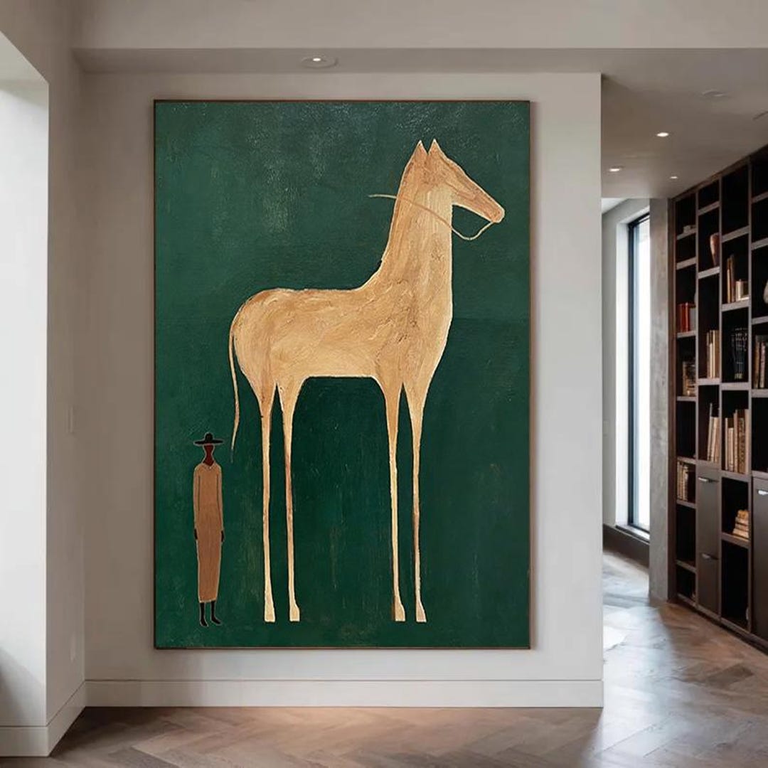 Large Japandi Western Horse Art, Abstract Cowboy Rider Painting, Earth ...