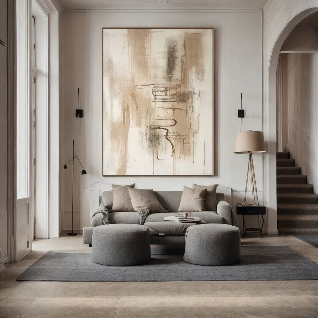 Large Beige Abstract Painting Beige Wabi Sabi Wall Art Neutral Beige ...