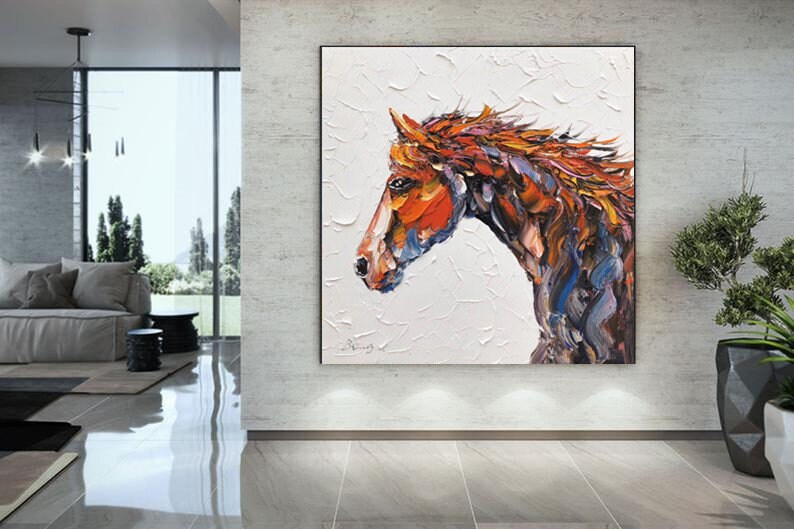 Abstract Horse Painting Large Oil Painting Horse Wall Art Etsy
