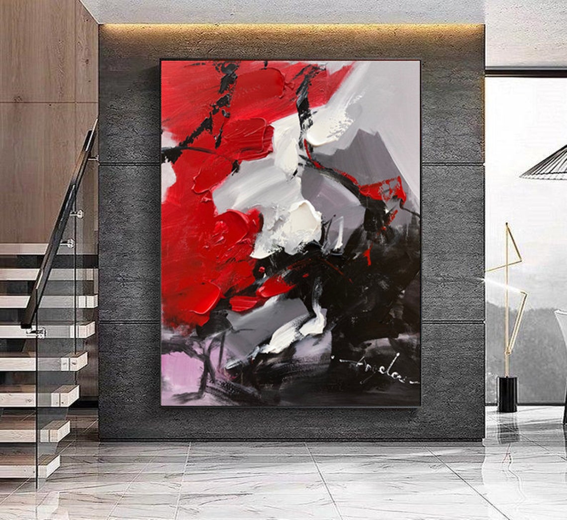 Large Original Red Abstract Painting for Living Room Etsy