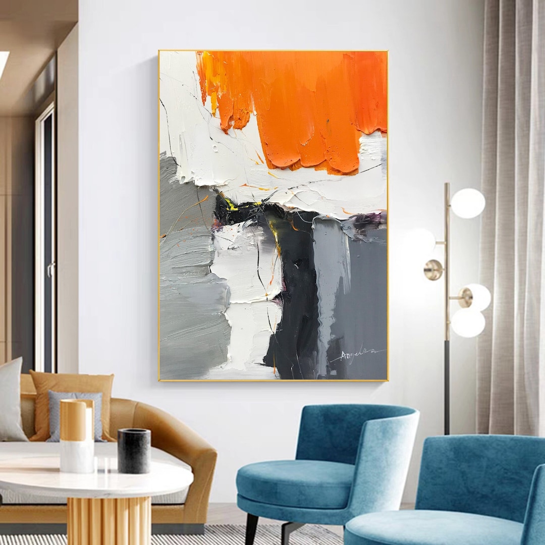 Large Orange Abstract Painting: Modern Minimalist Wabi Sabi Wall Art - Etsy