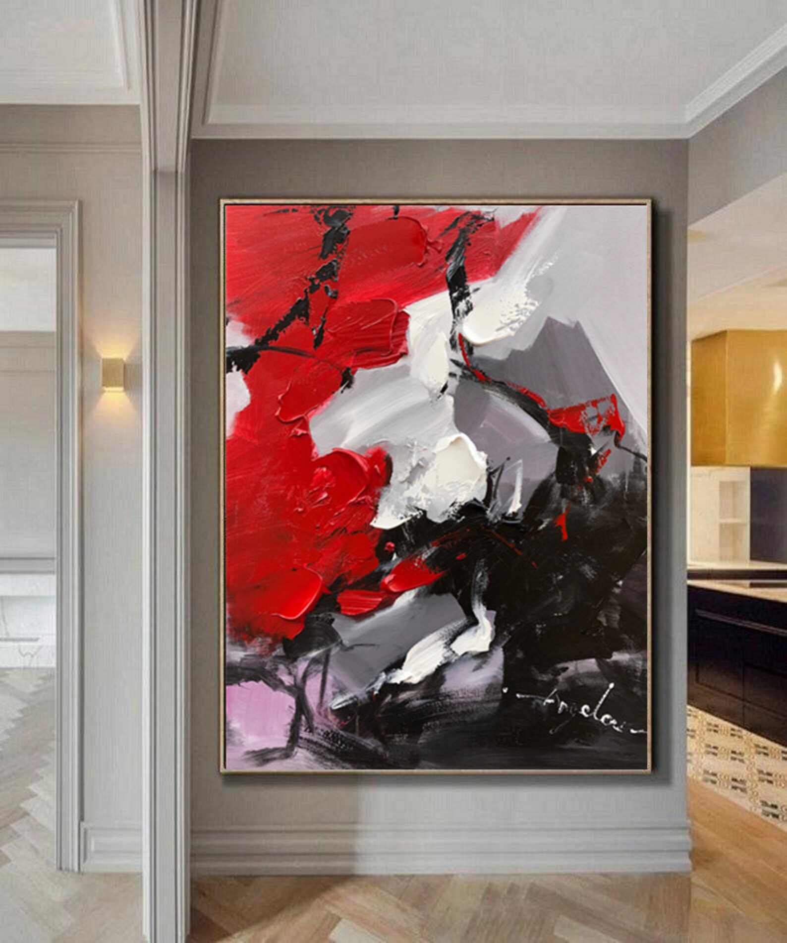 Large Original Red Abstract Painting for Living Room Etsy