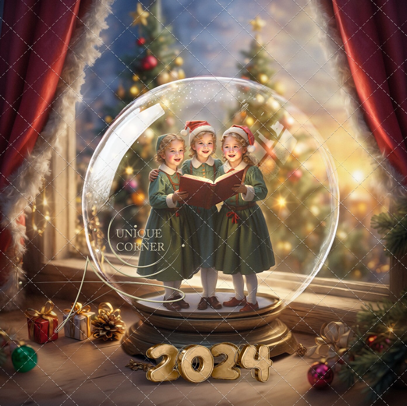 3 PACK 2024 Christmas New Year Snowglobe With Realistic Overlays