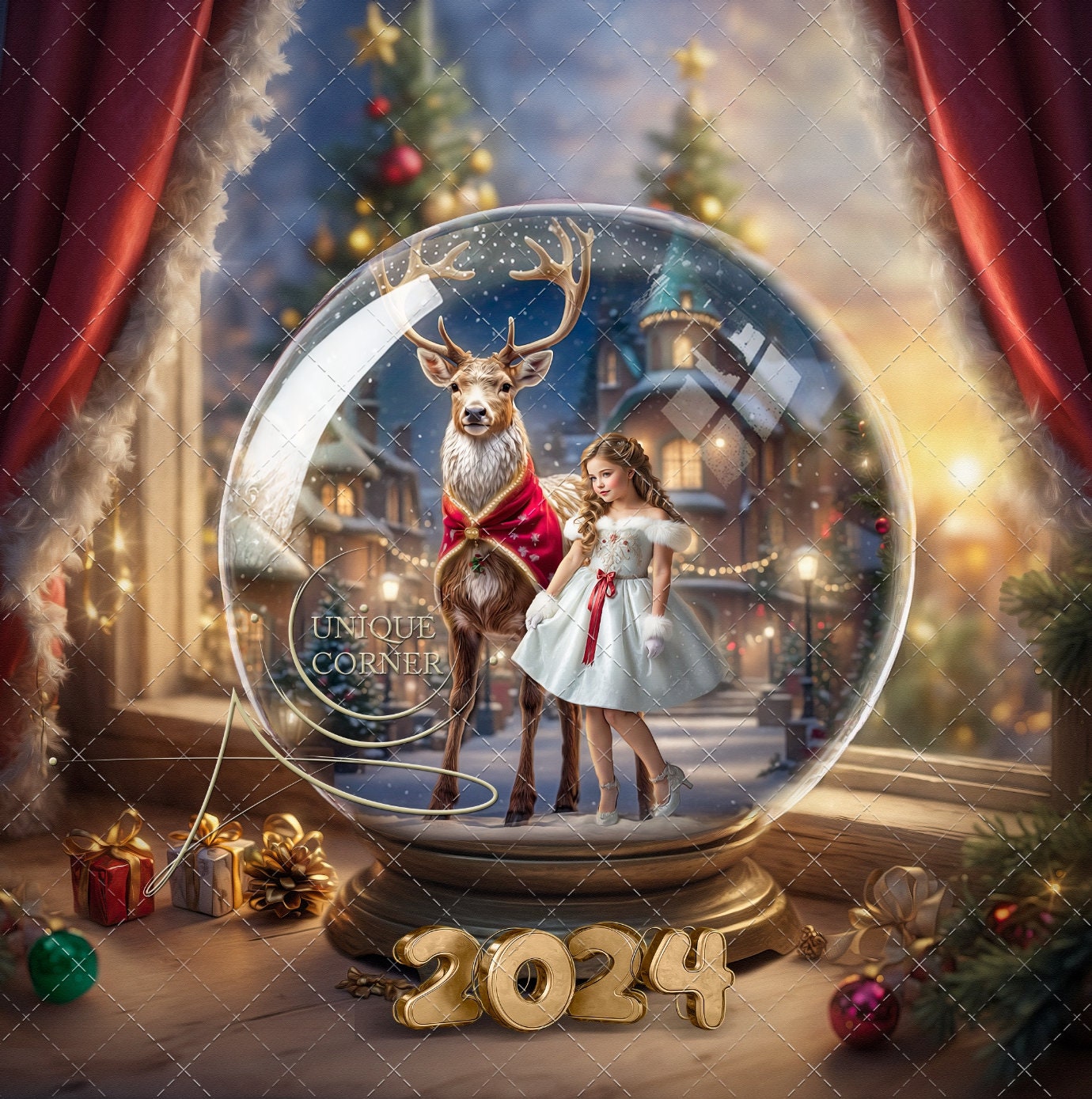 3 PACK 2024 Christmas New Year Snowglobe With Realistic Overlays .photography Digital Background
