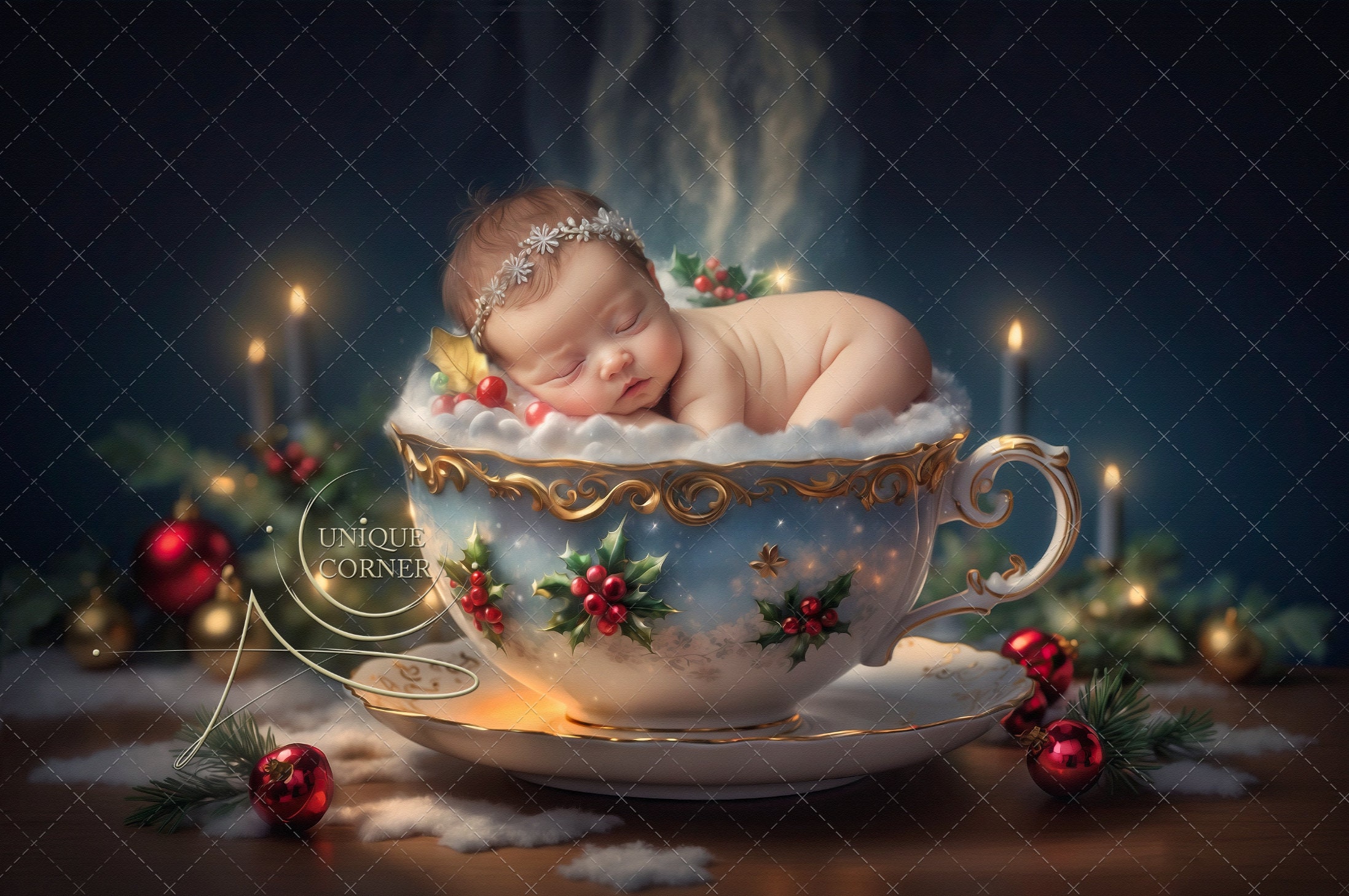 Baby Christmas Teacup, Photography Digital Background , Digital