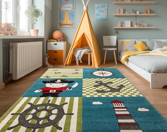 Alfombra habitación infantil brújula pirata ancla diseño faro alfombra infantil alfombra bebé