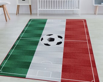 Alfombra de pelo corto Alfombra de Guardería Alfombra juego Fútbol Italia Blanco