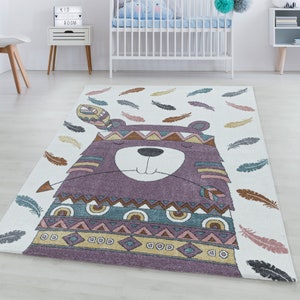 Short pile carpet Indian Bear Spring Design children carpet Violet