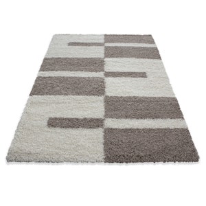 Designer haute fleuri tapis Shaggy placage lignes motif beige crème image 2