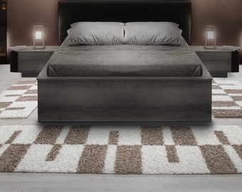 Set passatoia tappeto set bordo letto shaggy a pelo lungo beige grigio bianco set da 3