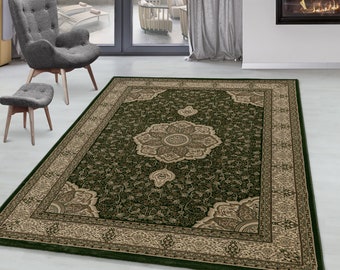 Wohnzimmerteppich Kurzflor Orient Teppich Klassik Design Ornamente Bordüre Grün