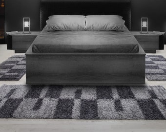Juego de alfombras de pasillo, borde de cama, pelo largo, gris claro, gris, blanco, 3 unidades