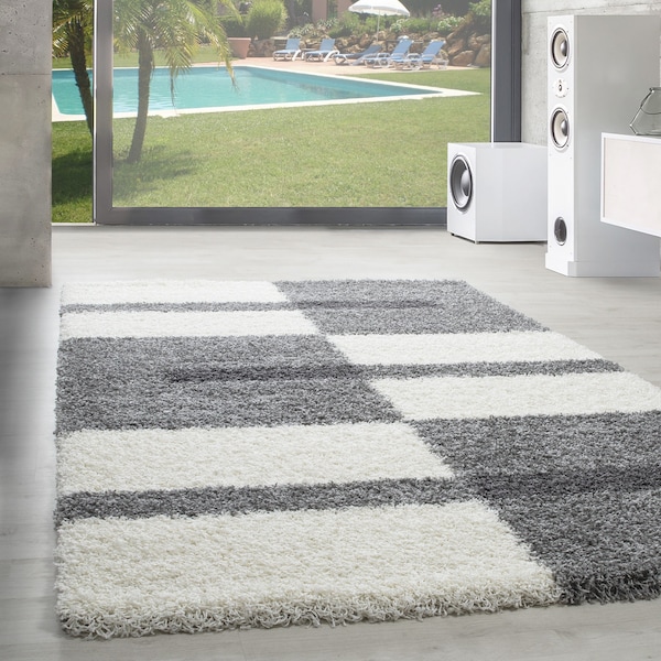 De pelo largo área peluda Alfombra peluda gris claro Gris Blanco