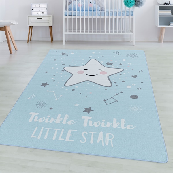 Laagpolig kindertapijt kinderkamer speeltapijt baby zuigeling tapijt ster Blauw