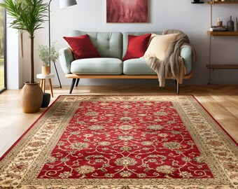 Orient sala clásica alfombra Noble Bordüre beige rojo tradicional