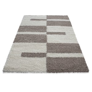 Designer haute fleuri tapis Shaggy placage lignes motif beige crème image 10